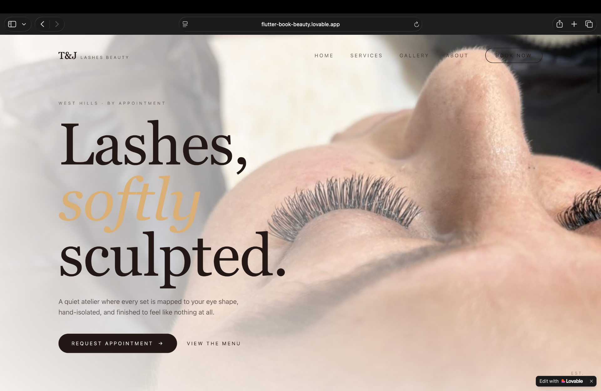 T&J Lashes Beauty website design